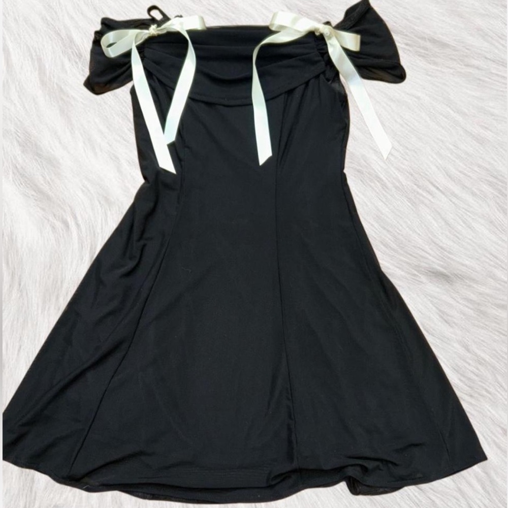 Black Dress with White Ribbon Accents